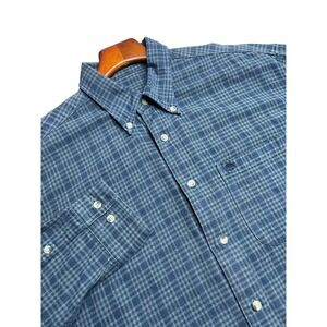 Timberland Men's Shirt M 100% Cotton Button down Plaid Washable Green Label Logo